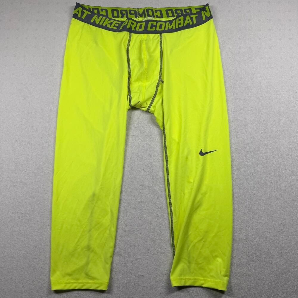 Nike Pro Combat Men’s Compression Leggings XXL Volt Neon Yellow Black Athletic